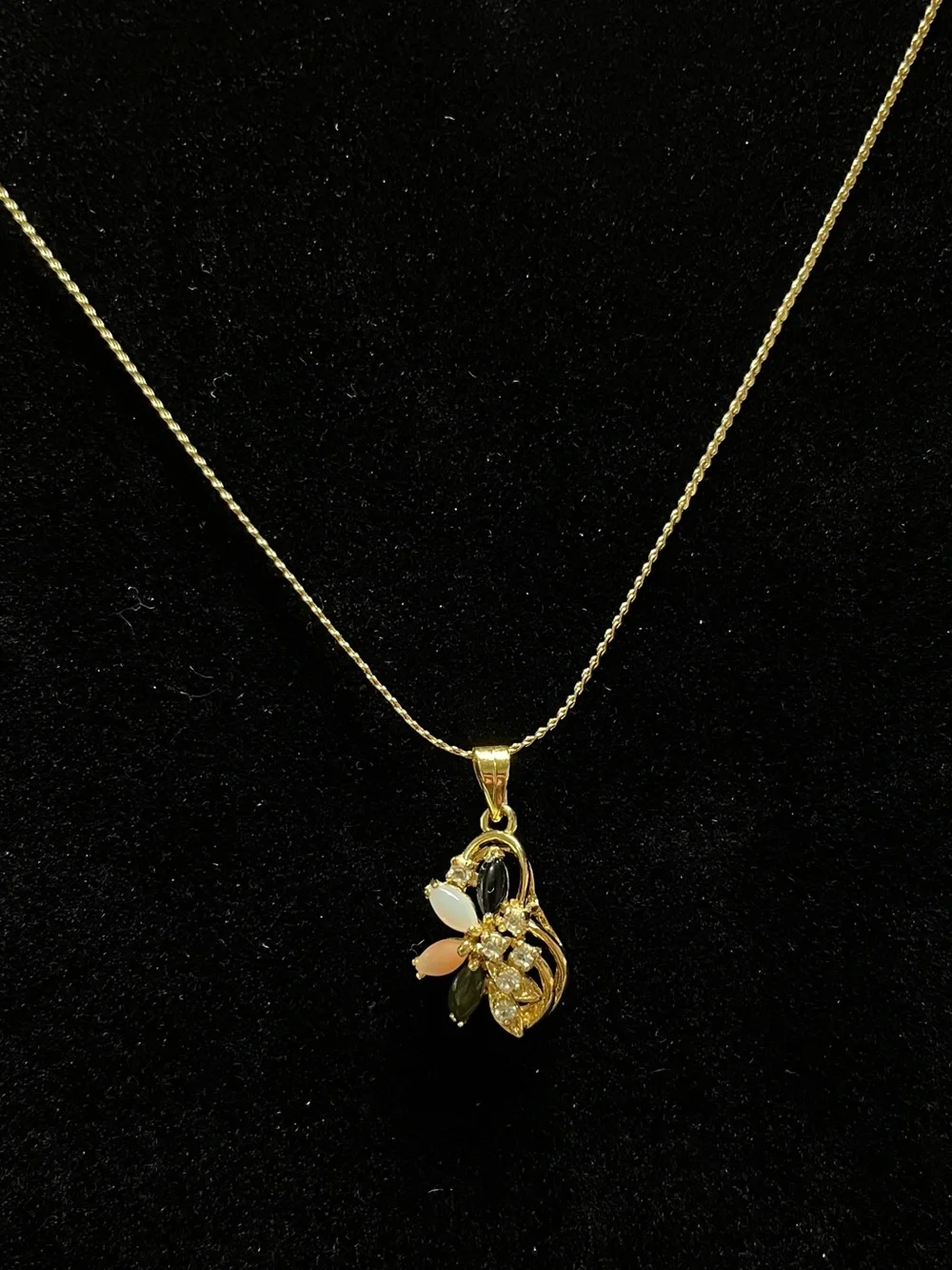 Gold Tone Multicolor Cabochon Rhinestone Pendant Necklace